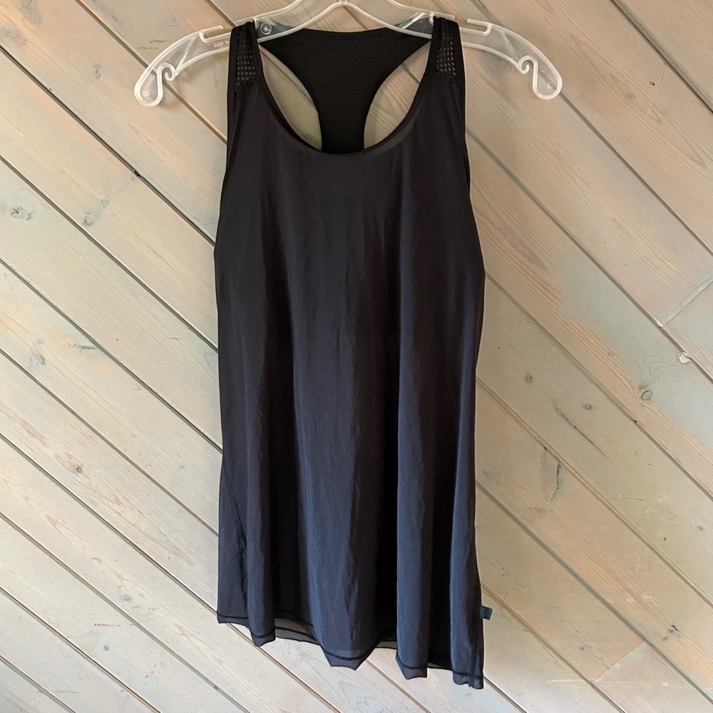 Lululemon Black‎ Racerback Tank Top Built-In Bra Open Draped Back Size 8